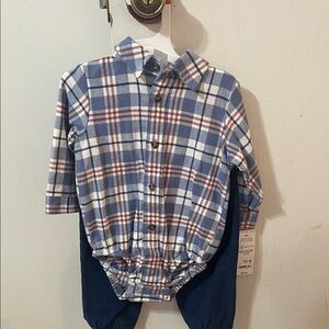 Carter's Blue, White & Brown Plaid Button-Front Bodysuit Shirt